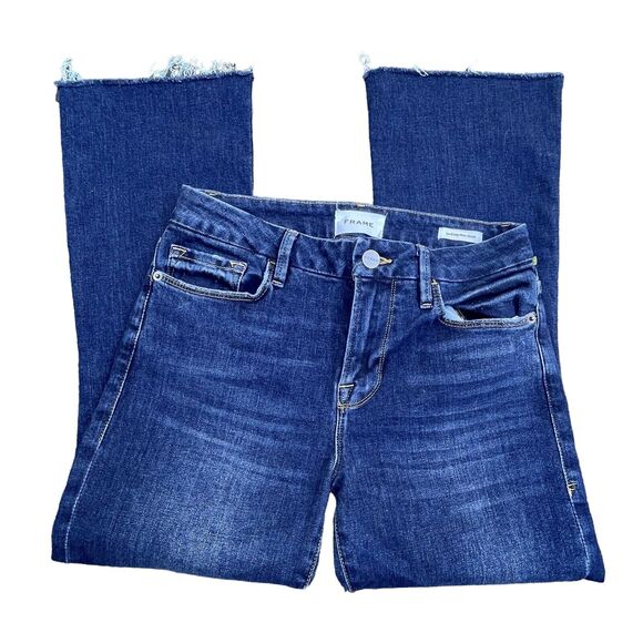 Frame Denim Le Crop Mini Boot Jeans Sz 26 Womens Dark Wash Raw Hem Ankle Length - Picture 2 of 7